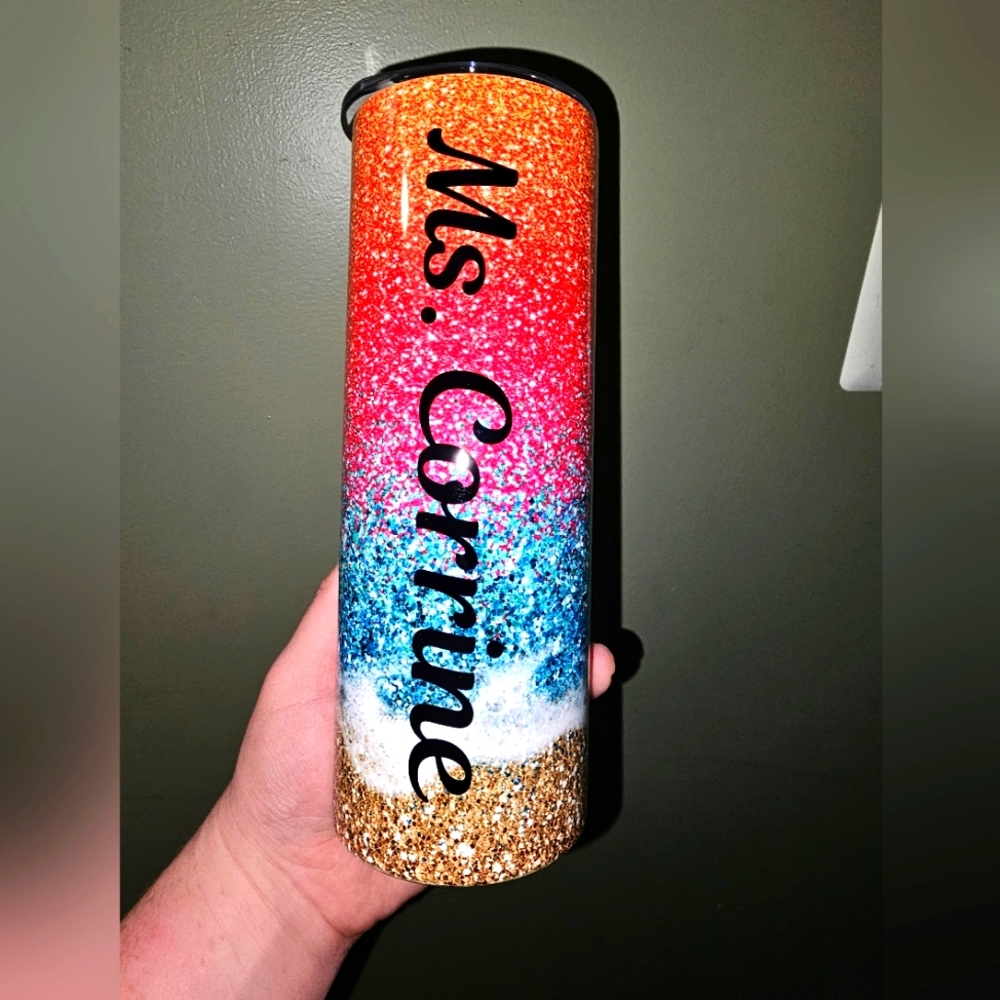 Personalized glitter sun rise 20oz skinny tumbler cup